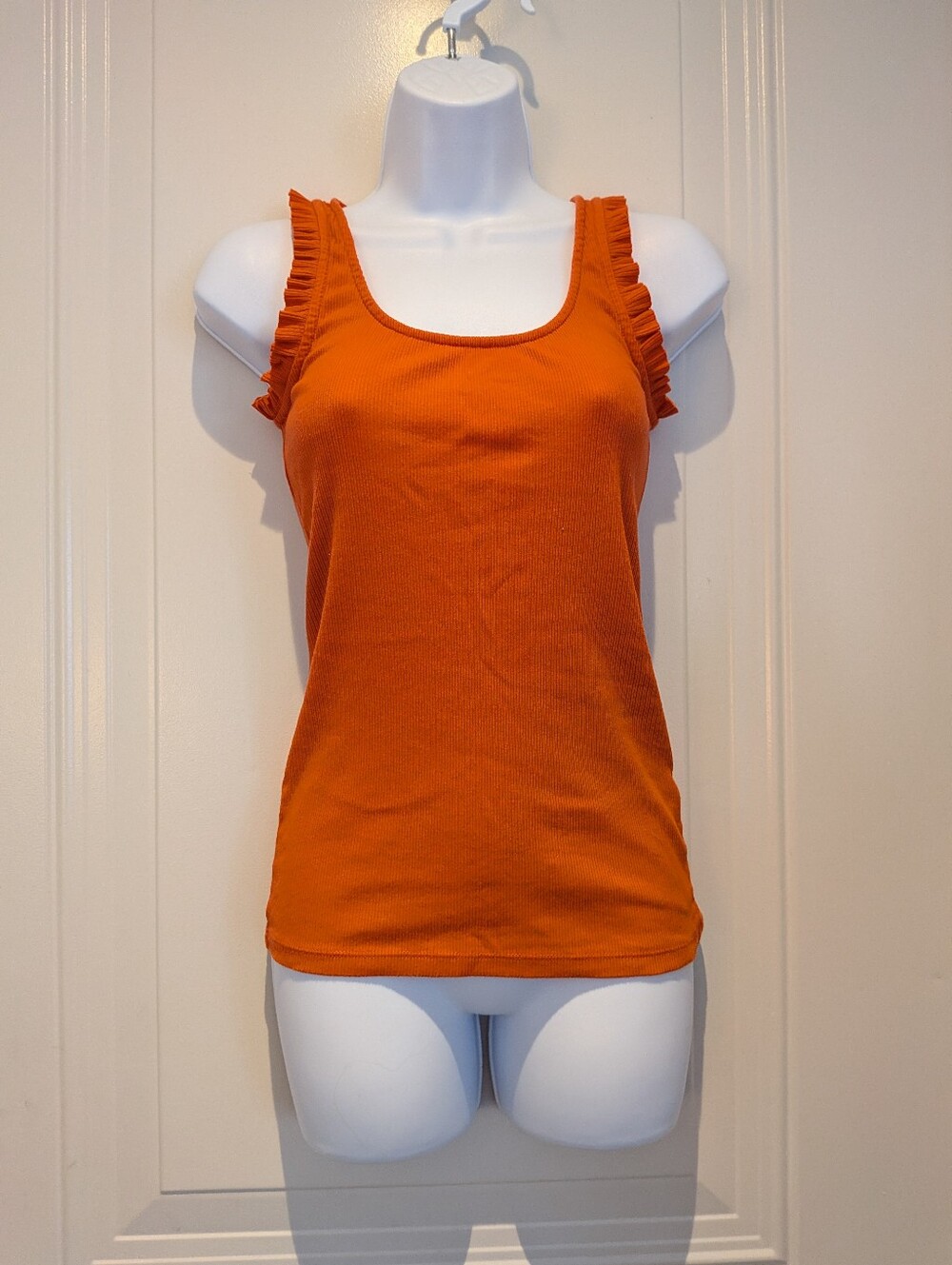 J. Crew Orange Ruffle-Shoulder Ribbed Tank